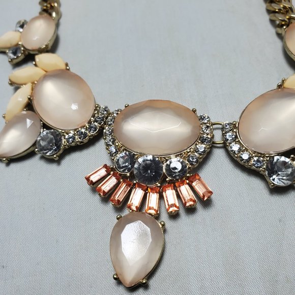 Me Too peach tone w/ rhinestones sparkle statement necklace w/ gold link chain - Picture 3 of 6